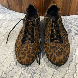 Stuart Weitzman Womens Suede Leopard Print Lace Up Wedge  Size 8.5